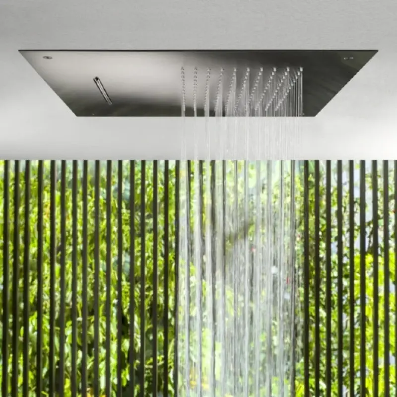 Ducha efecto lluvia SB Square 316 empotrada con cascada 50x50cm rociador de techo PVD gris plomo 1208955320