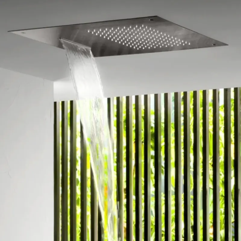 Ducha efecto lluvia SB Square 316 empotrada con cascada 50x50cm rociador de techo PVD gris plomo 1208955320