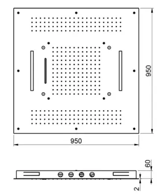 SB Square built-in rain shower with 4 spray types and chromotherapy lighting, fully stainless steel 1208955384