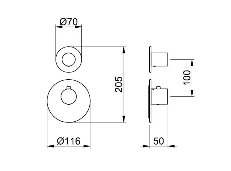Conjunto de ducha SB Round Acero inoxidable satinado 316 empotrado por completo
