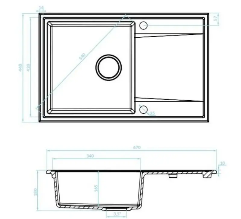 Fregadero de superficie de granito Aquadesign Cesena con escurridor reversible color negro