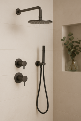 Conjunto de ducha Waterevolution Flow empotrado con termostato efecto lluvia y teleducha en  Gun metal (Gris plomo)