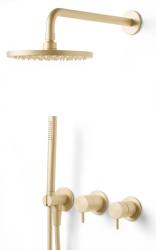 Conjunto de ducha Waterevolution Flow empotrado con termostato efecto lluvia y teleducha PVD dorado claro pulido