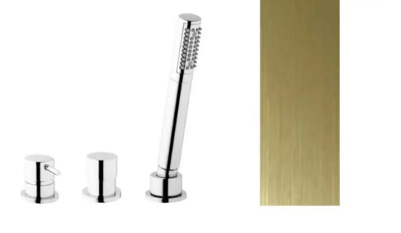 Mezclador de bañera Waterevolution Flow de 3 orificios para montaje en el borde de la bañera PVD dorado claro satinado T138WGE