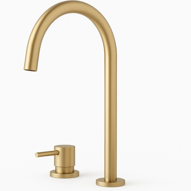 Grifo de lavabo Waterrevolution Flow de 2 orificios con caño alto de 200 mm, color Light Gold T1122UWGE