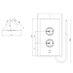 Columna de alimentación Indux 2ST22 con 2 tomas de corriente y 2 tomas usb Gris plomo