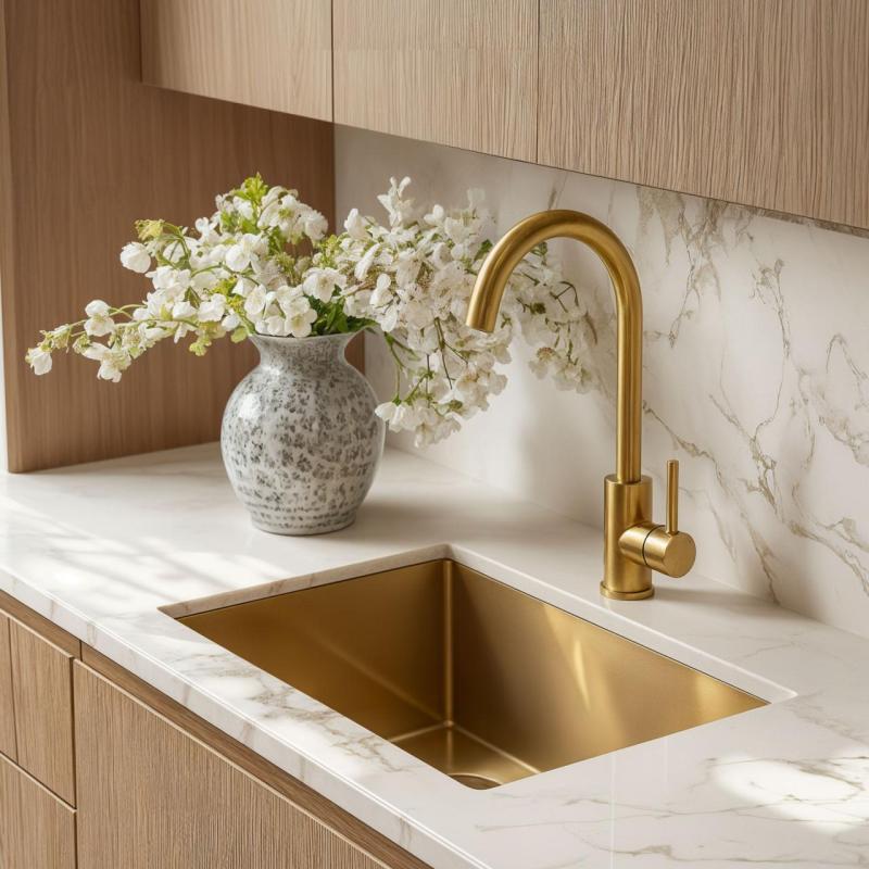 Mezclador de cocina Quadri York PVD dorado mate con caño giratorio 1208955905