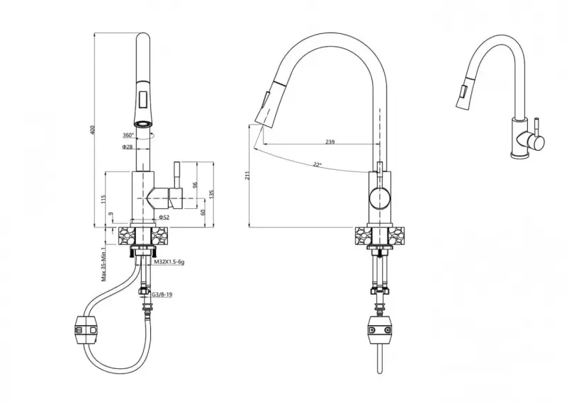 Mezclador de cocina Quadri Leeds con ducha extraíble con 2 posiciones blanco mate 1208955908