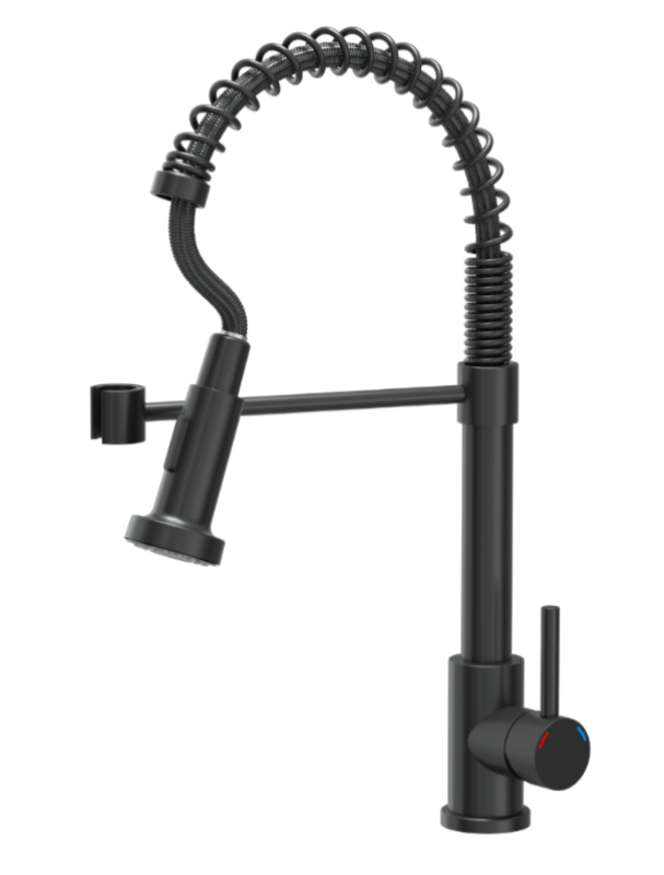 Grifo de cocina Quadri Derby con caño flexible y ducha con 2 tipos de chorro, negro mate 1208955917.