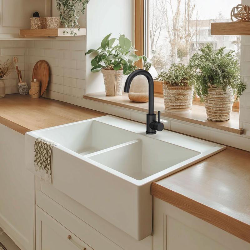 Grifo mezclador de cocina Quadri Coventry negro mate con caño giratorio 1208956030