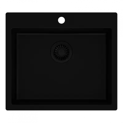 Quadri Sheffield black granite flush-mounted sink 57x50cm with tap hole bench and black plug 1208956076