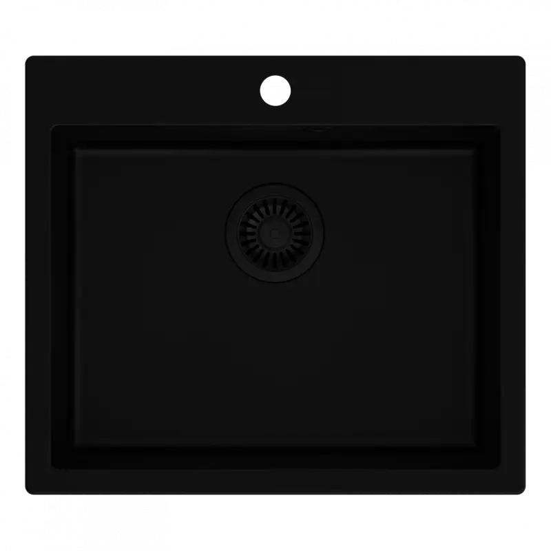 Fregadero enrasado de granito negro Quadri Sheffield 57x50cm con orificio para grifo y tapón negro 1208956076