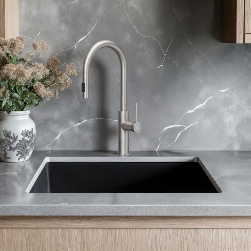 Mezclador de cocina Quadri Retford de acero inoxidable con caño extraíble y posición de rociado 1208956088