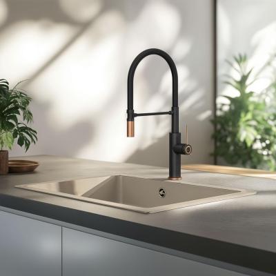 Quadri Retford Kitchen Faucet Black with Copper Finish and Flexible Black Spout 1208956091