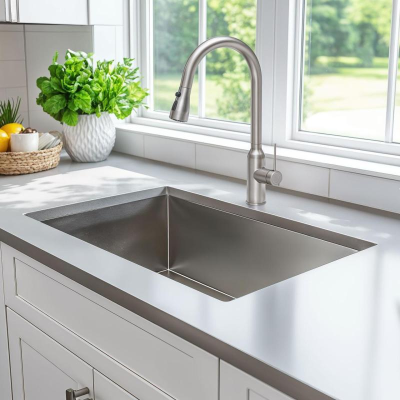 Grifo mezclador de cocina Quadri Stamford de acero inoxidable con caño extraíble y posición de rociado 1208956096