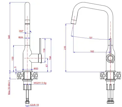 Quadri Stamford kitchen mixer stainless steel with swiveling angled spout 1208956097