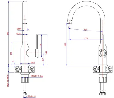 Quadri Stamford kitchen mixer stainless steel with rotating round spout 1208956109