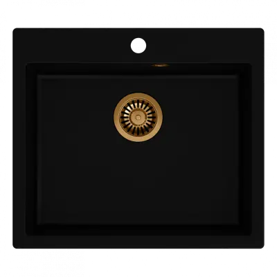 Quadri Sheffield black granite flush-mounted sink 57x50cm with tap hole bench and copper plug 1208956115