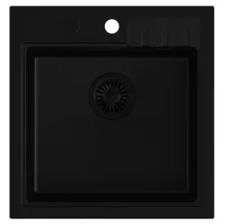 Quadri Cardigan fregadero sobre encimera de granito negro 50x52cm con tapón negro con agujero para grifo 1208956162