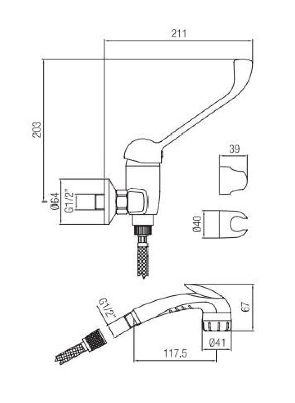 Mezclador PB Clinic de ducha para discapacitados con palanca larga cromado con teleducha de presión 1208956283