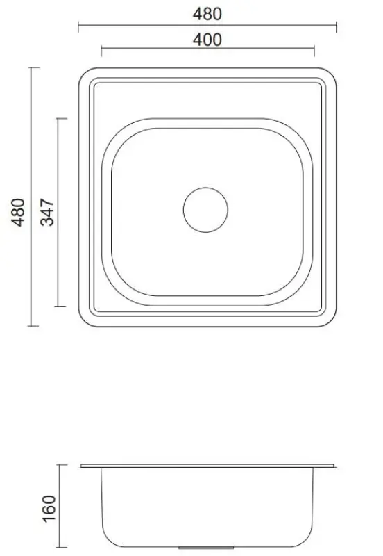 Fregadero cuadrado de acero inoxidable Aquadesign Basic 48 x 48 cm, montaje sobre encimera con orificio para grifo 1208956284