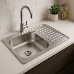 Fregadero Aquadesign Basic de acero inoxidable con sección adruip reversible 66x42cm para montaje sobre encimera 1208956285