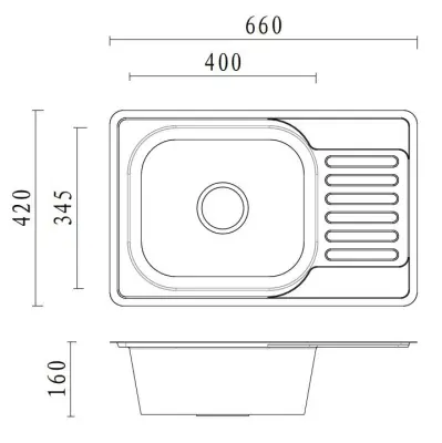 Fregadero Aquadesign Basic de acero inoxidable con sección adruip reversible 66x42cm para montaje sobre encimera 1208956285