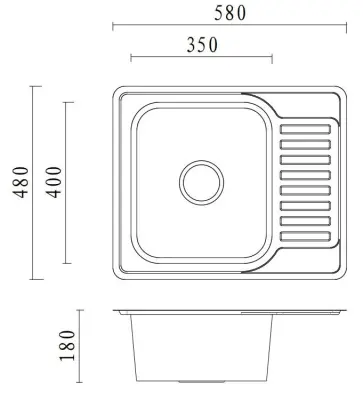 Aquadesign Rudolf stainless steel sink 580x480mm inset with drainer reversible 1208956288