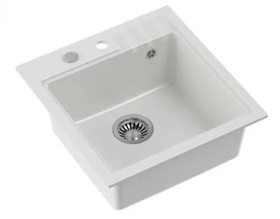 Quadri Cardigan white granite inset sink 50x52cm with tap hole bench 1208956306