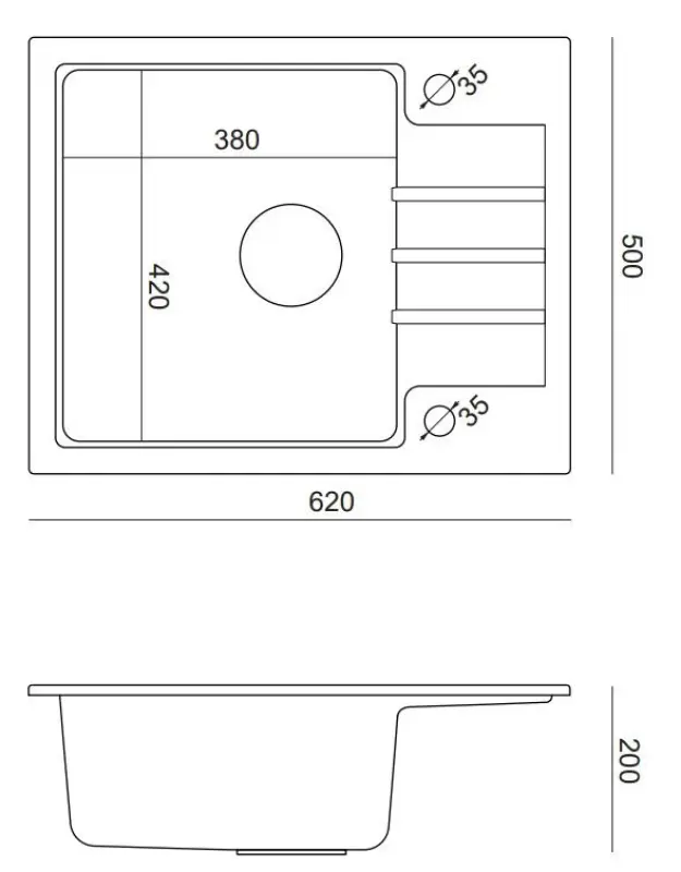 Fregadero sobre encimera de granito blanco Quadri Cardigan con escurridor reversible 62x50cm 1208956308
