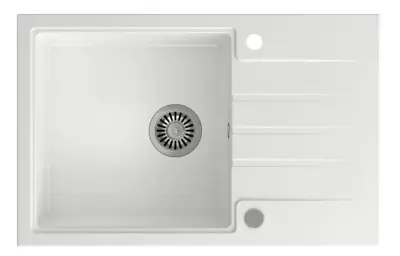 Quadri Cardigan white granite inset sink with drainer reversible 78x50cm 1208956310