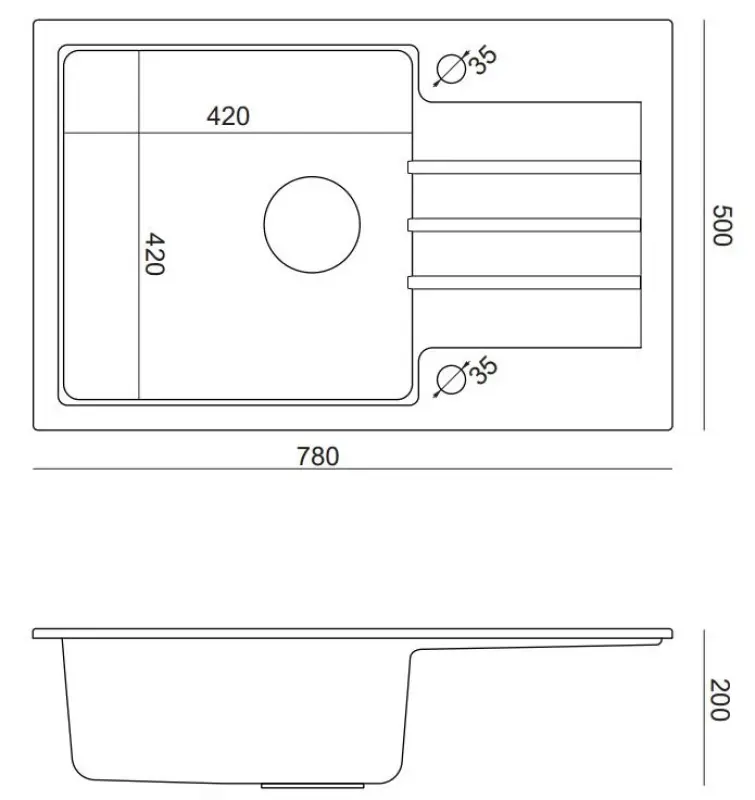 Fregadero de granito blanco Quadri Cardigan sobre encimera con escurridor reversible 78x50cm 1208956310