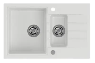 Quadri Cardigan white 1.5 granite inset sink with drainer reversible 78x50cm 1208956312