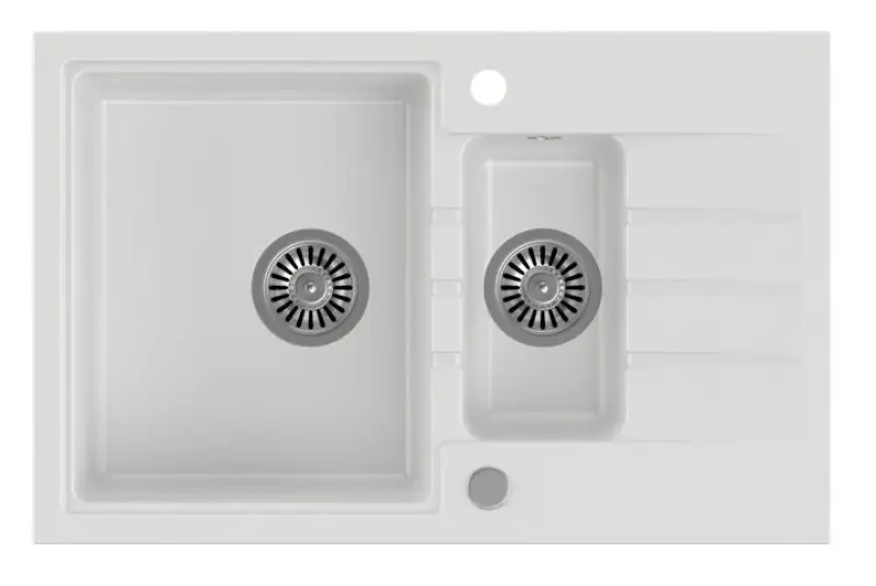 Fregadero de granito Quadri Cardigan blanco de un seno y medio sobre encimera con superficie de escurrido reversible 78x50cm 1208956312