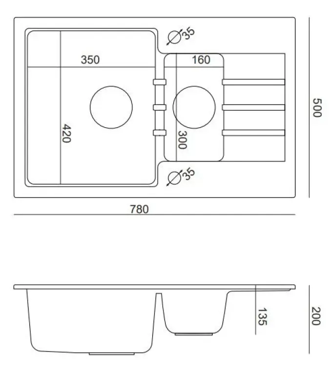 Fregadero de granito Quadri Cardigan blanco de un seno y medio sobre encimera con superficie de escurrido reversible 78x50cm 1208956312
