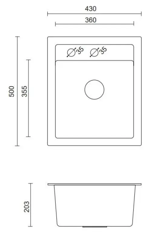 Fregadero Quadri London granito antracita 43x50 cm con orificio para grifo 1208956318