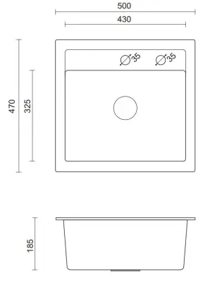 Quadri London granite anthracite sink 50x47 cm with tap hole inset 1208956320