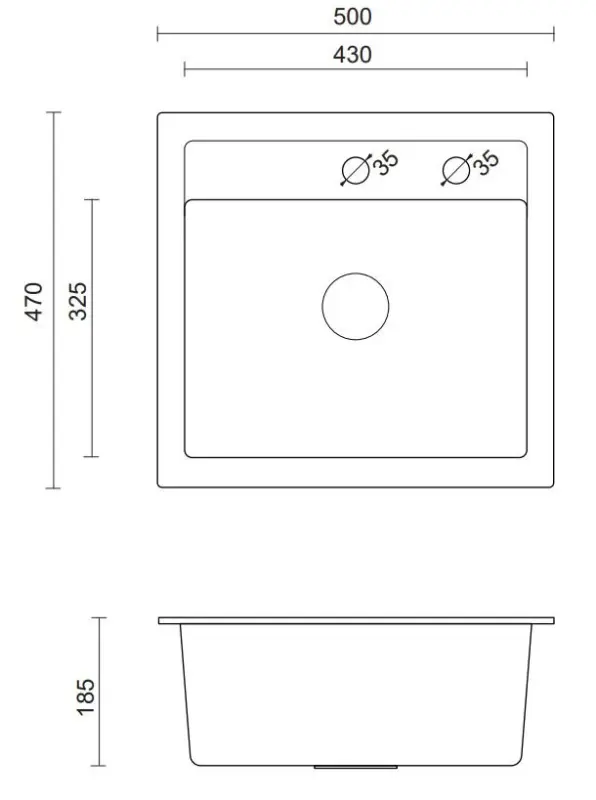 Fregadero Quadri London granito arena beige 50x47 cm con orificio para grifo de superficie 1208956321