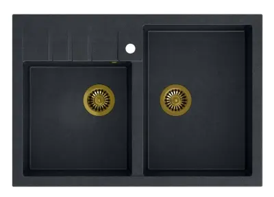 Quadri Minister Double Sink sink anthracite country model 90x62cm with gold plugs 1208956323