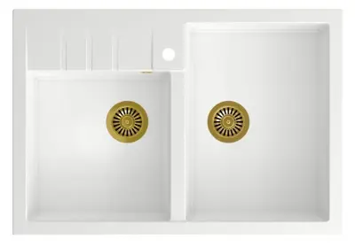 Quadri Minister Double Sink sink white country model 90x62cm with gold plug and overflow 1208956328