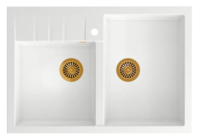Fregadero doble Quadri Minister modelo country blanco 90x62cm con tapón de cobre y rebosadero 1208956329
