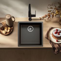 Fregadero negro 40x40cm de montaje bajo encimera, sobre encimera y enrasado con tapón de acero inoxidable 1208956390