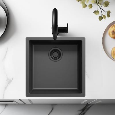 Black sink 40x40cm drop-in mounted undermount flush-mounted with black waste 1208956391