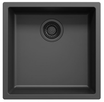 Black sink 40x40cm drop-in mounted undermount flush-mounted with black waste 1208956391