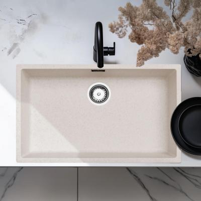 Sand cream large sink 70x40cm undermount inset and flush-mounted with stainless steel plug 1208956404