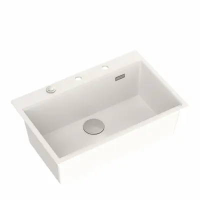 Fregadero grande Quadri de granito blanco 76x50cm con accesorios 1208956409
