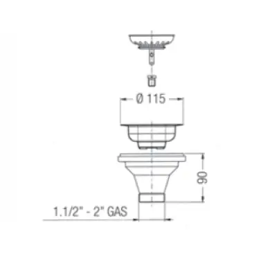PB classic brass natural (discoloured) drain set for a kitchen sink and basket strainer lockable 1208956474