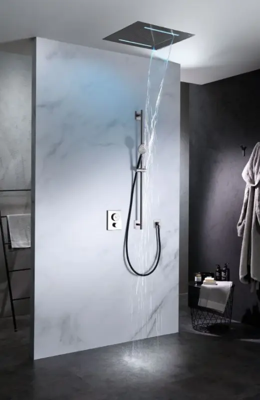 Ducha efecto lluvia SB Square 316 Velvet Temptation empotrada con cromoterapia LED y cascada de PVD satinado gris plomo 1208956746