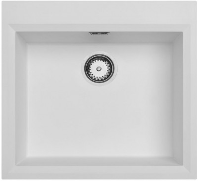 White inset sink 58x53cm with tap hole bench with stainless steel plug 1208956763