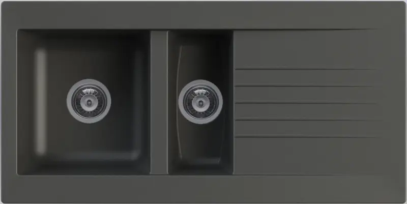 Ausmann Fibre 1,5 fregadero reversible de plástico negro con escurridor, montaje sobre encimera, 100 x 50 cm, 1208956783